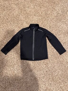 Lands' End Black Full-Zip Jacket with White Contrast Trim